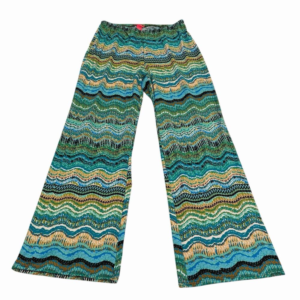 Sunny Leigh Pants Large Boho Abstract Palazzo Wide Leg‎ Flared Stretch Soft USA